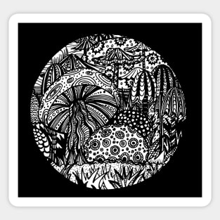 Mushroom Circle Var 1 - Black Surround - Transparent Centre - Aussie Tangle by Heather Sticker